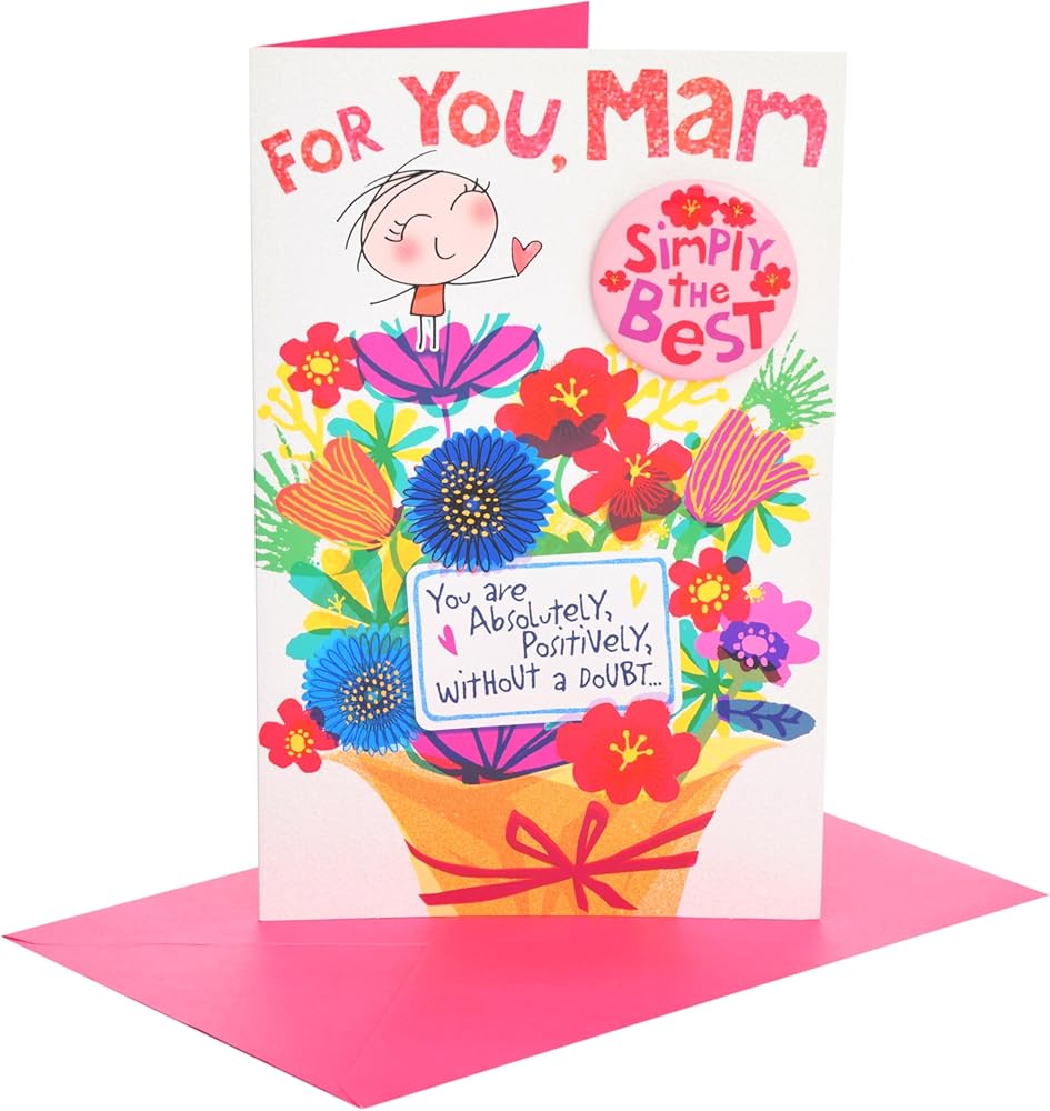 Wigwam Bouquet of Flowers Design Mam Mother's Day Card Includes Badge