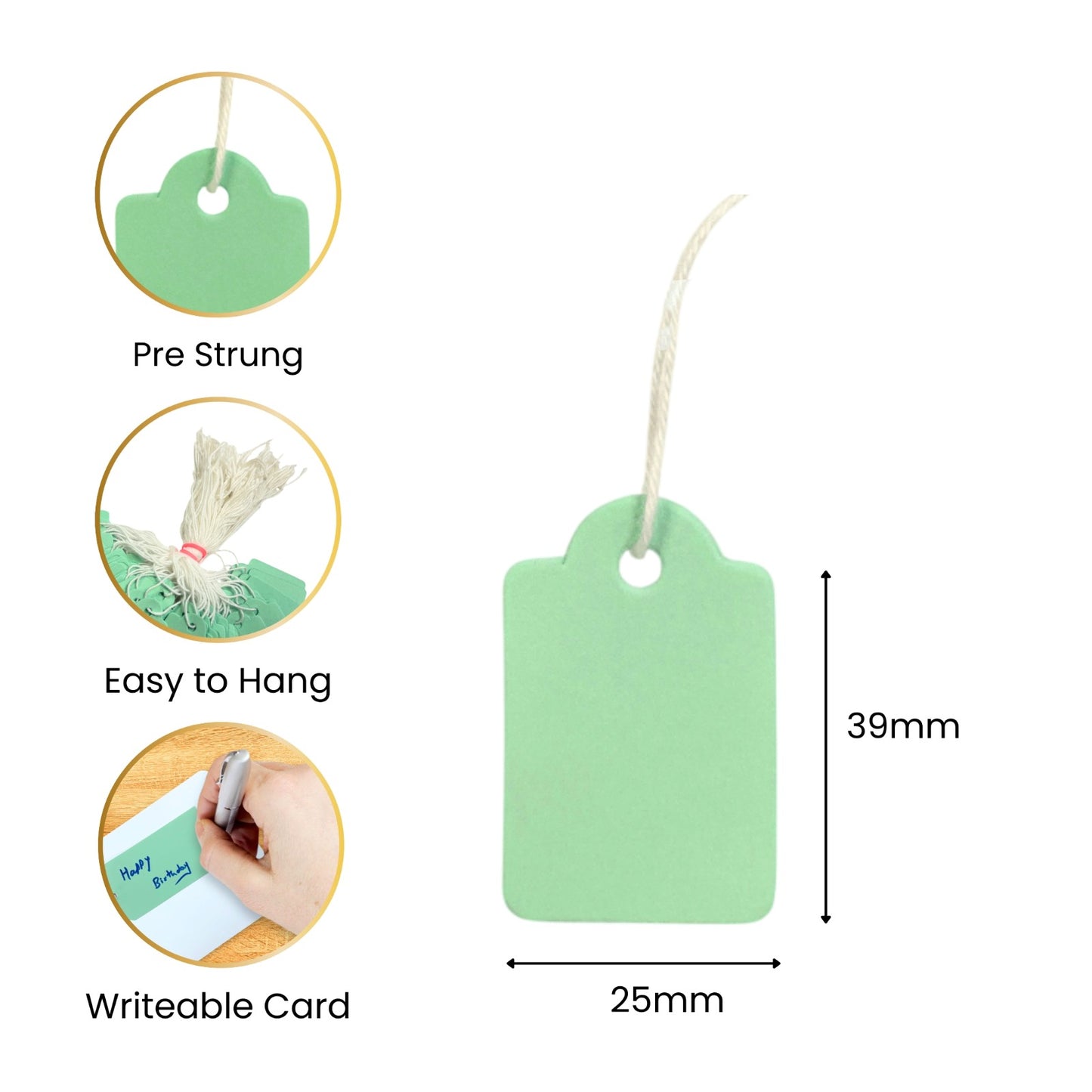 Pack of 100 Medium White Strung Tags 25 x 39mm