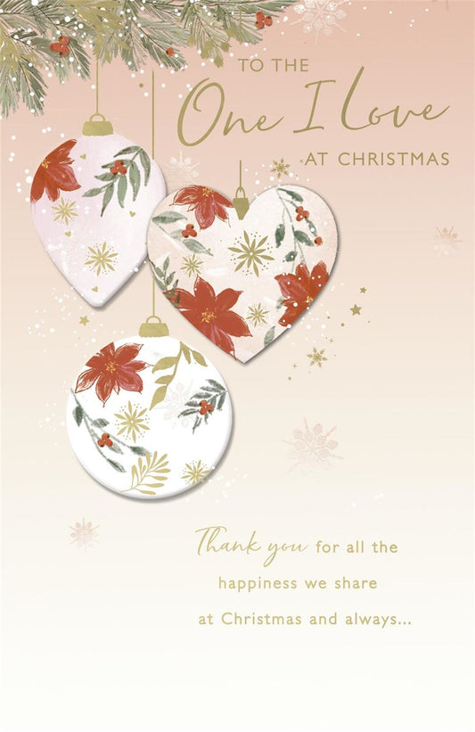 Festive Flower Design in Hanging Bubbles One I Love Christmas Card