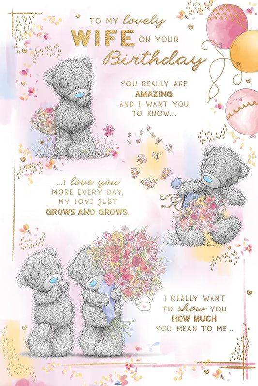 Bear With Flowers Lovely Wife Birthday Card