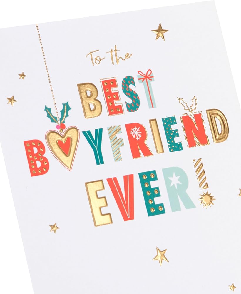 Bright Patterned Lettering Boyfriend Christmas Card