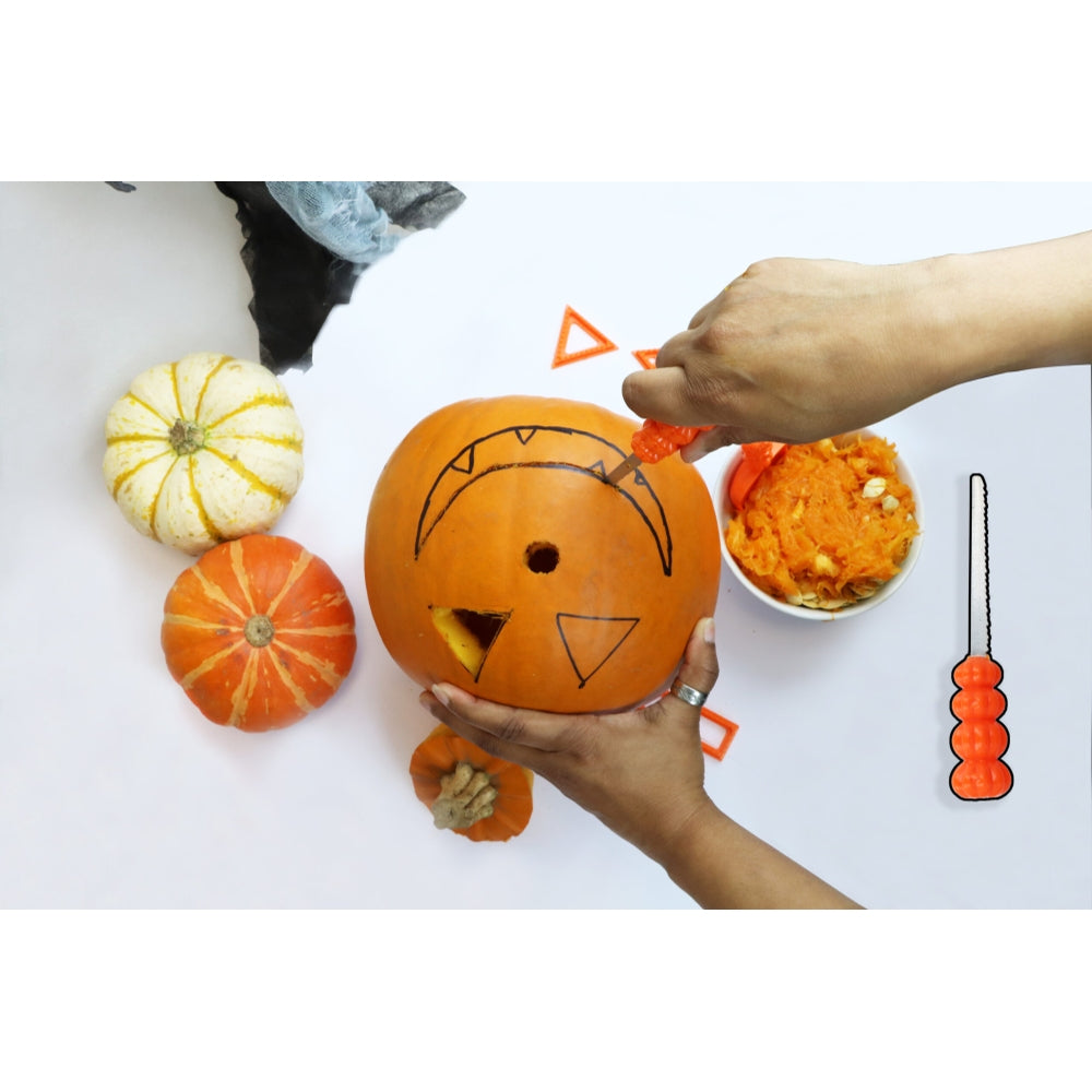 Halloween 9 Piece Pumpkin Carving Tool Set - Stencils Cutter Scooper