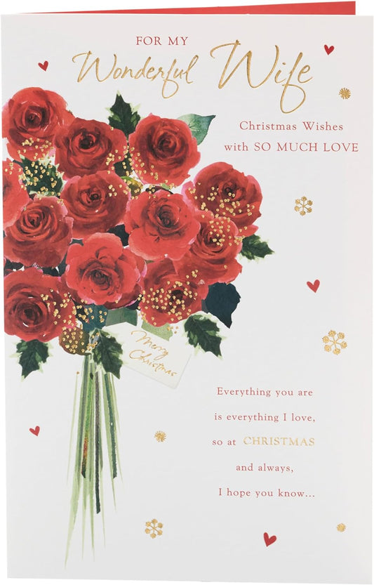 Wife Christmas Card Red Floral Design