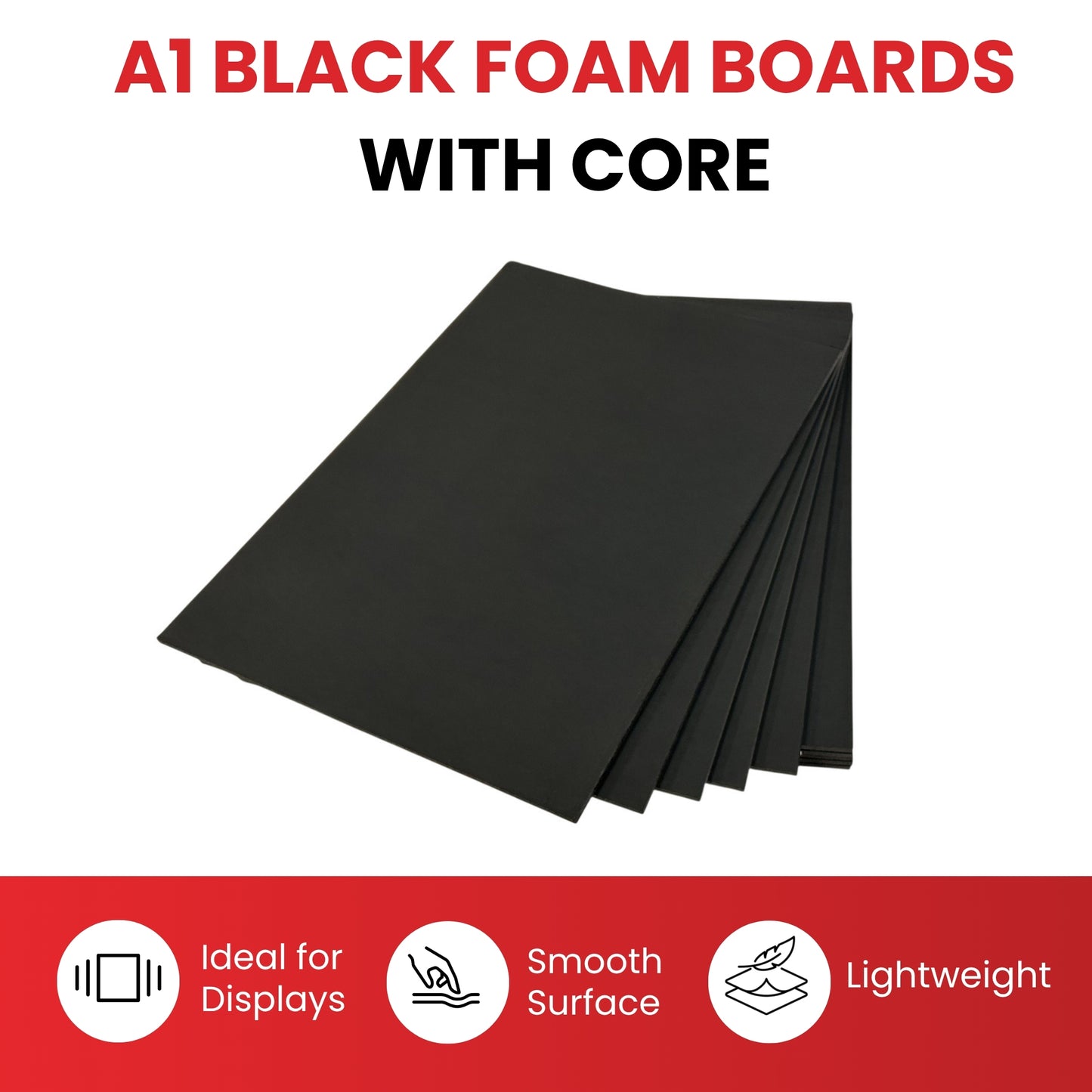 Pack of 5 A1 10mm Black Foam Boards with Core – 594 x 841mm