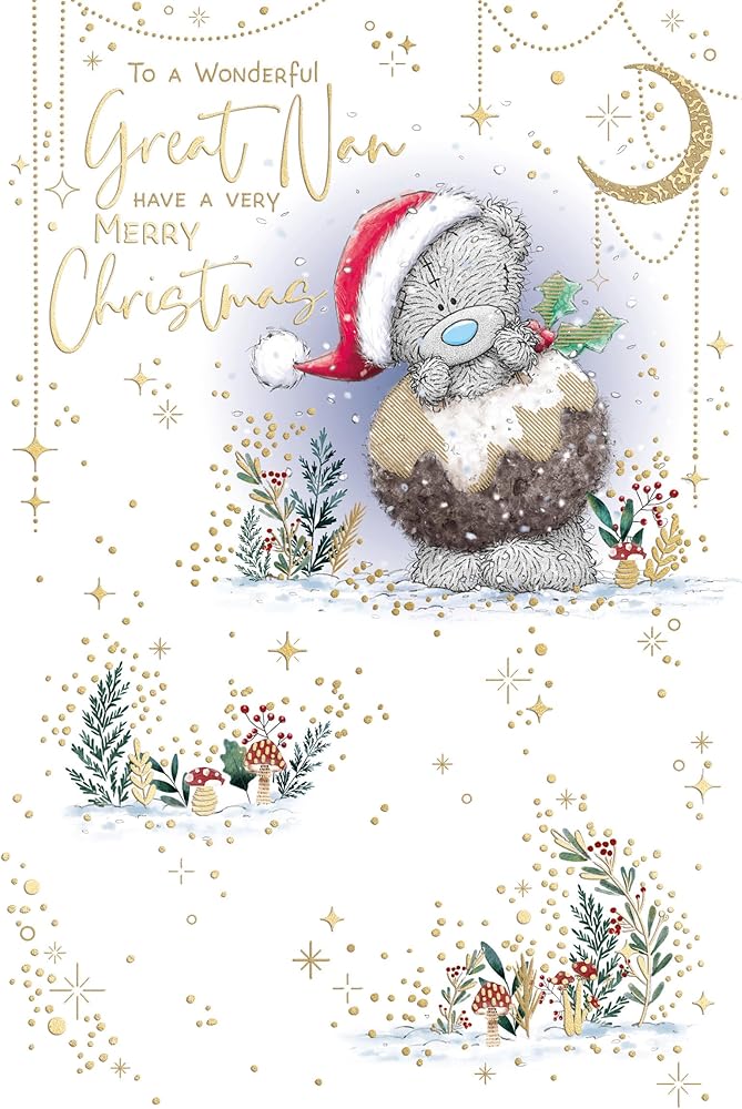 Bear Dressed As Christmas Pudding Great Nan Christmas Card