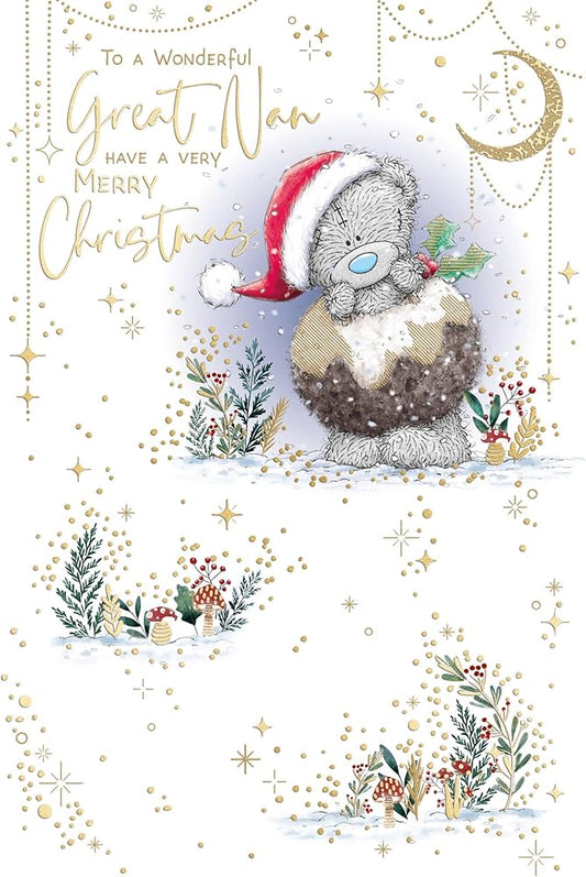 Bear Dressed As Christmas Pudding Great Nan Christmas Card