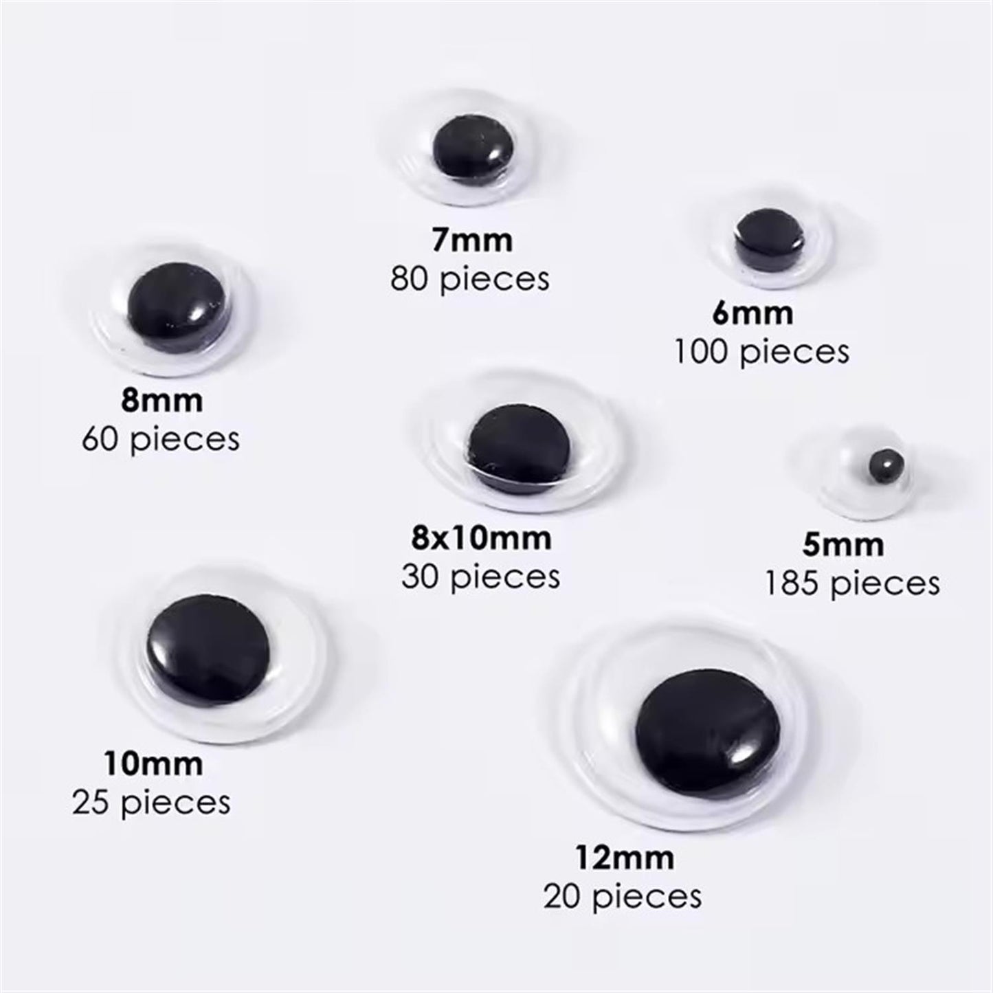 Pack of 500 Pieces Assorted Size Self-Adhesive Googly Wiggle Eyes