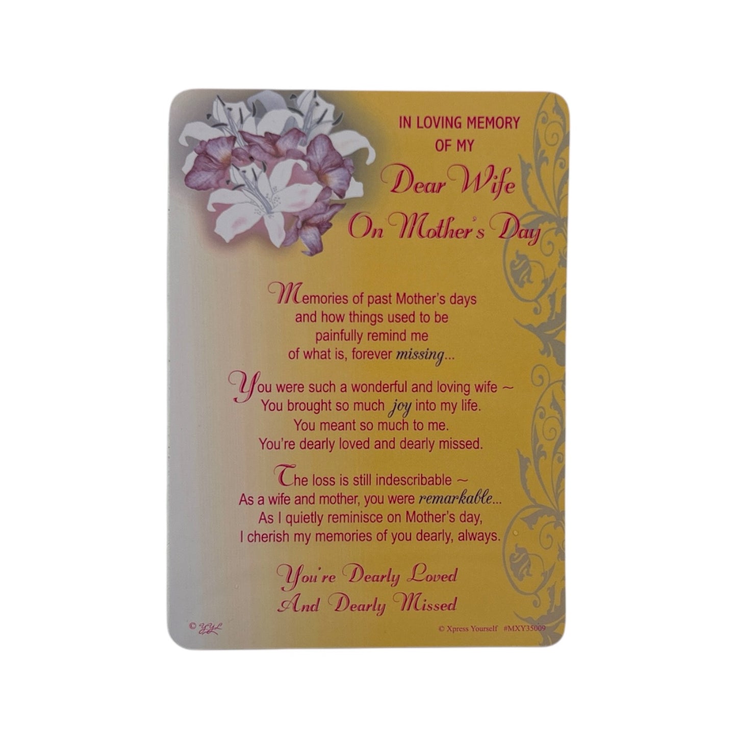 In Loving Memory Of My Dear Wife Mother's Day Keepsake Graveside Card 