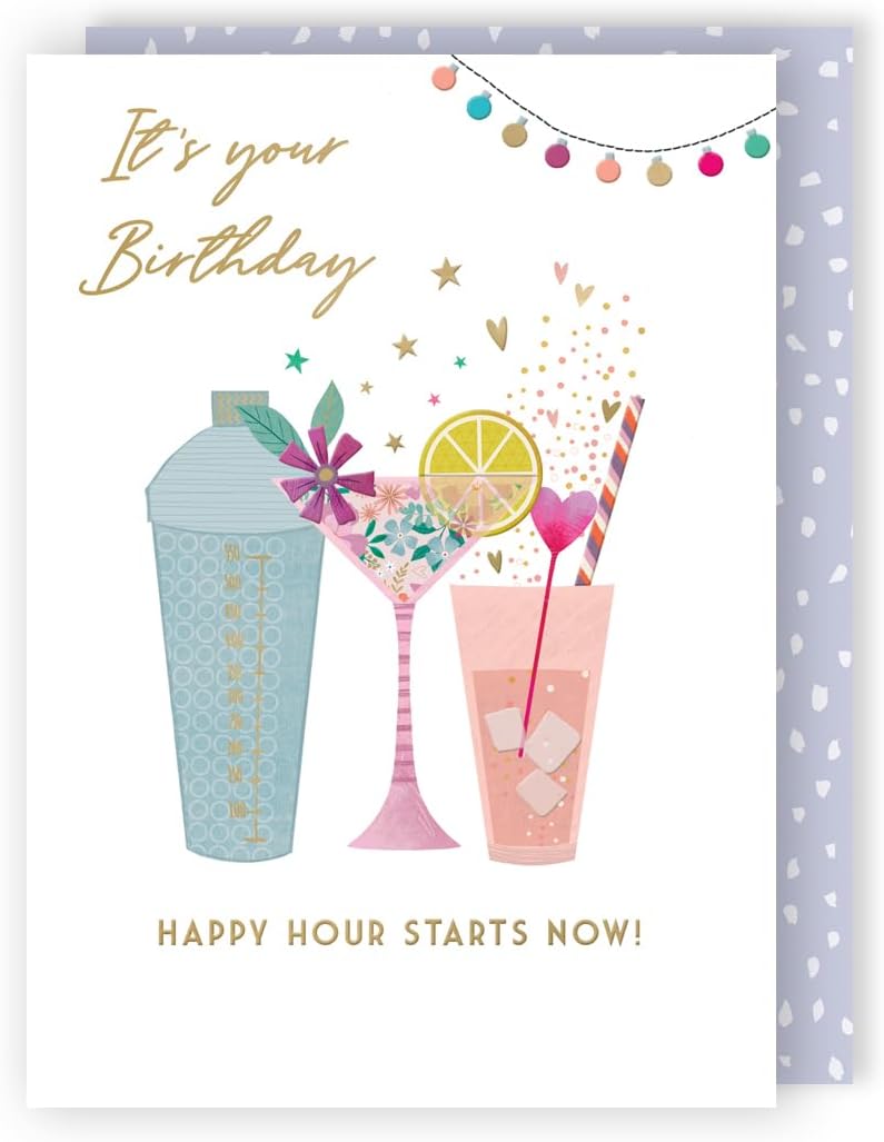 Contemporary Happy Hour Starts Now! Bubbly And Pink! Birthday Card