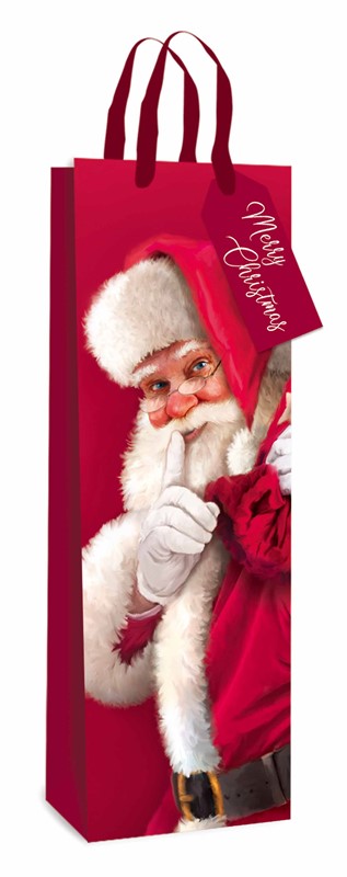 Pack of 12 Traditional Santa Red Bottle Size Christmas Gift Bags