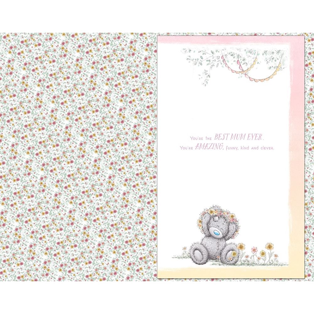 Bear Holding Heart Of Flowers Mum Handmade Birthday Card