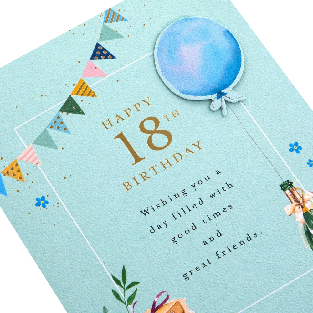 Champagne & Balloons Design 18th Birthday Card