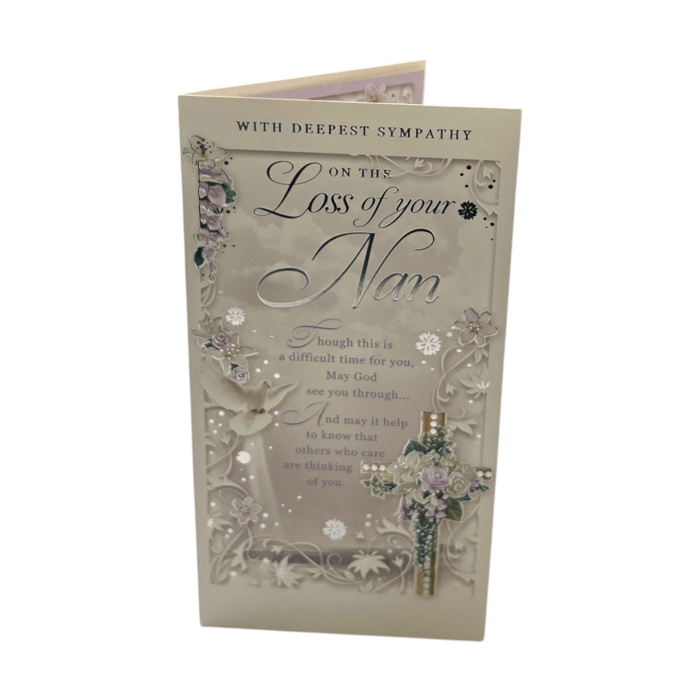 On The Loss of Your Nan Religious Cross Design Sympathy Opacity Card