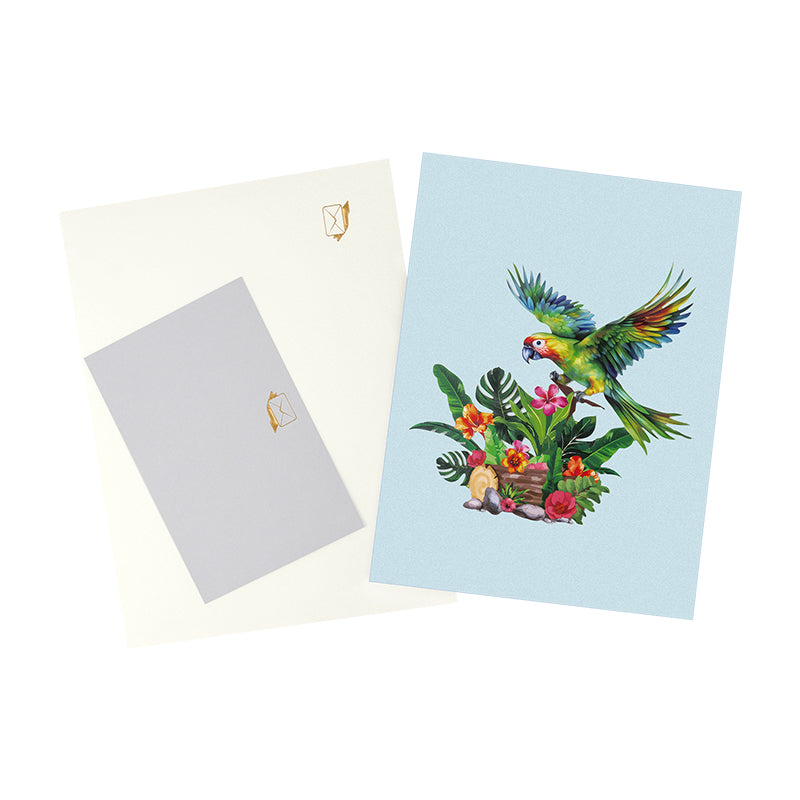 Exotic Wishes Parrot in Bloom 3D Pop Up Greeting Card - Birthday Mother Anniversary Valentine's Day