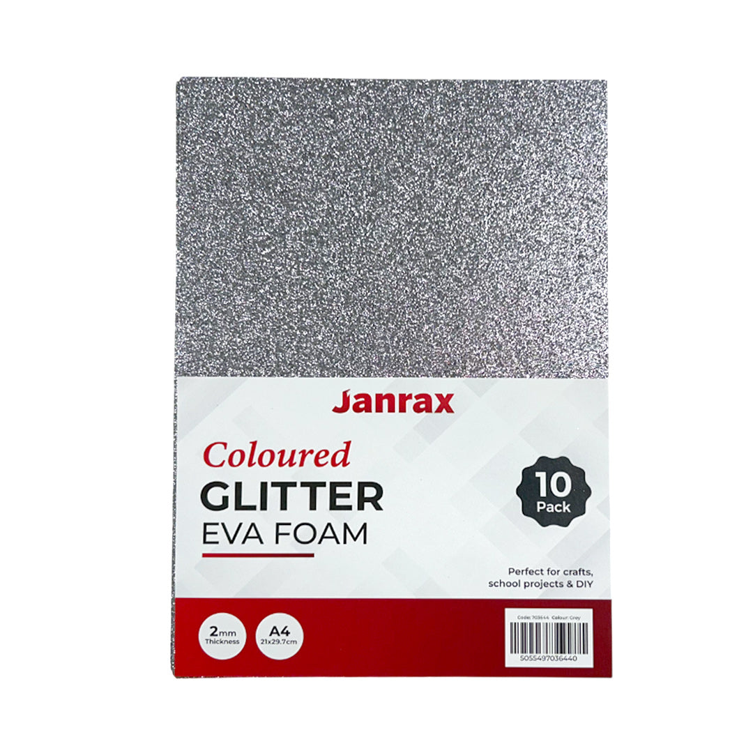 Pack of 100 A4 Grey Glitter EVA Foam Sheets