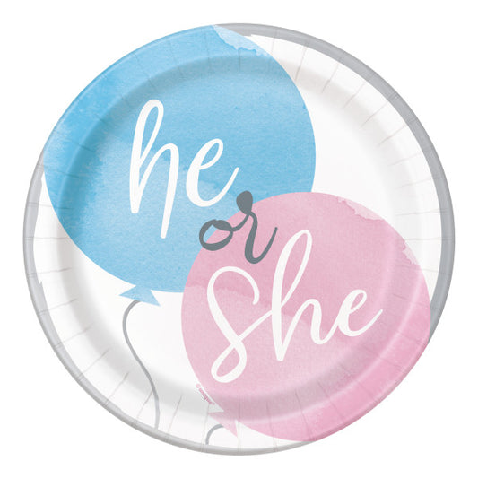 Pack of 8 Gender Reveal Party Round 7" Dessert Plates