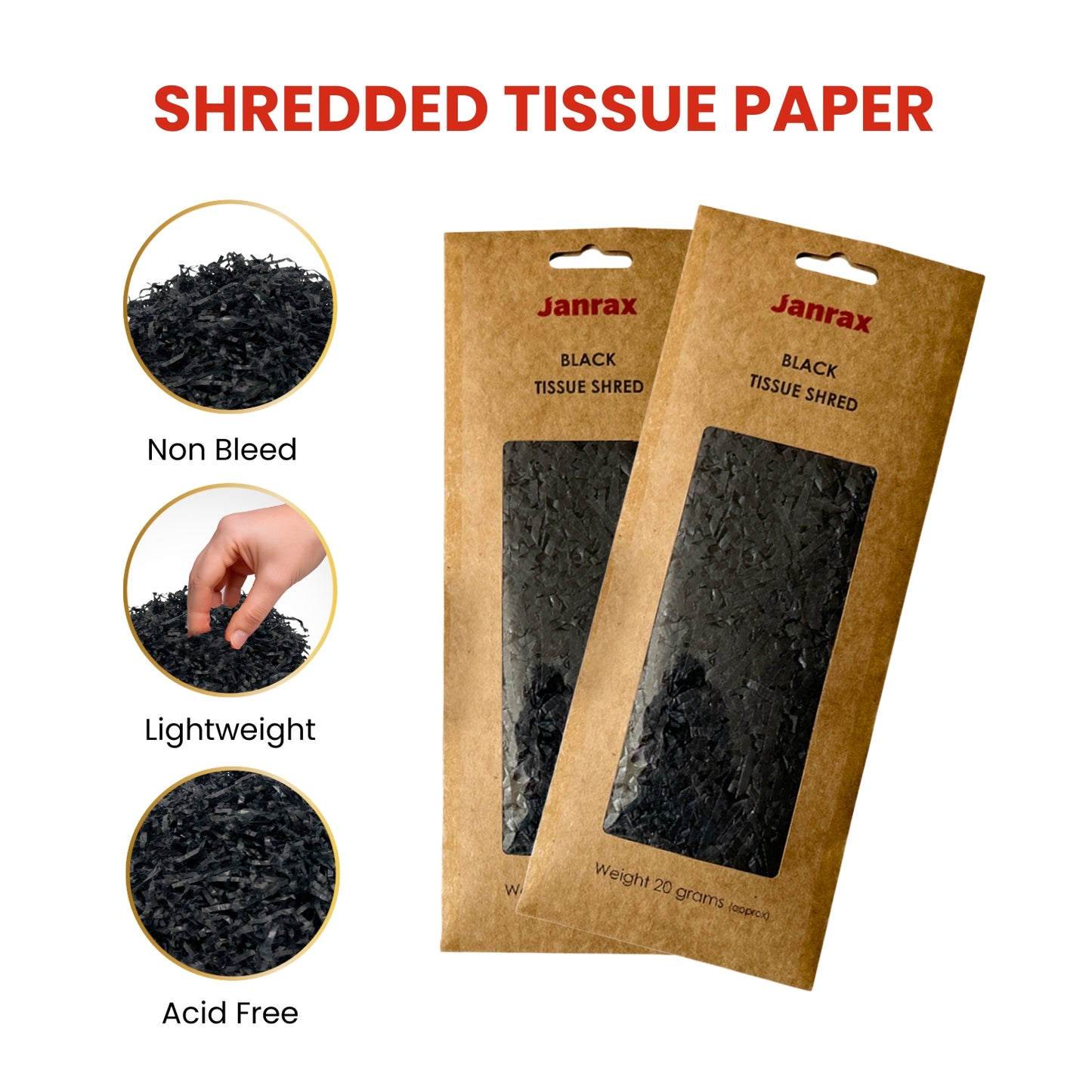 12 Packs of Black Tissue Shred 20g - Total 240g