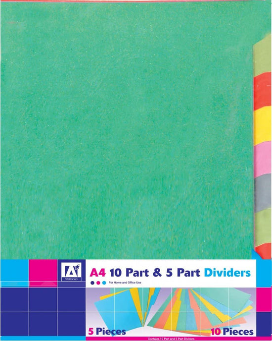 A4 10 Part and 5 Part Coloured Subject Dividers– Shop Inc