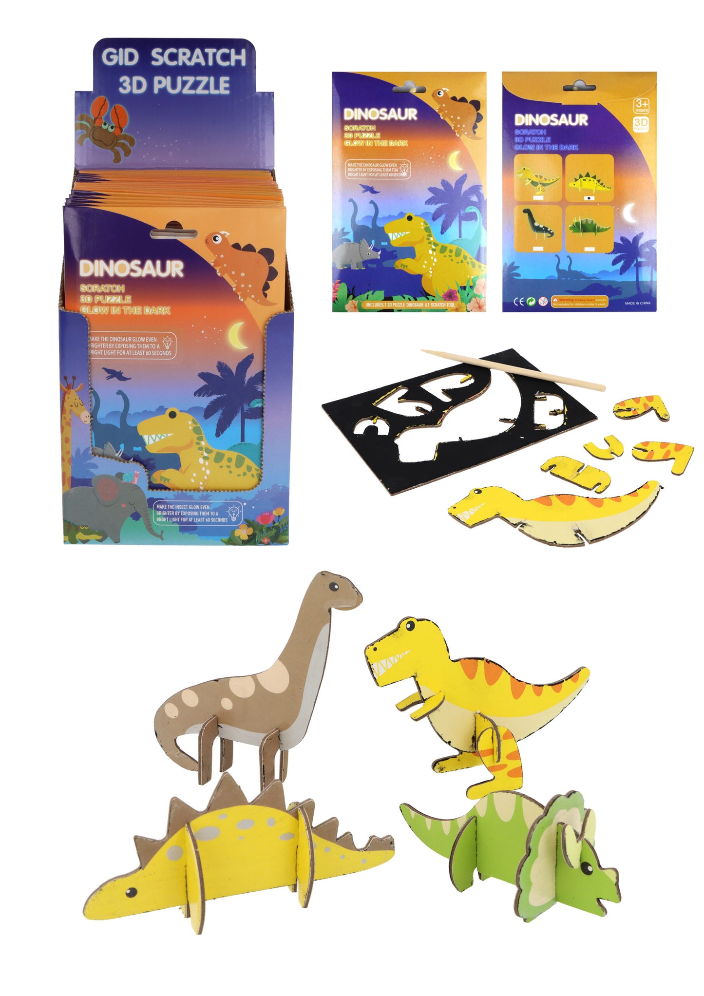 Dinosaur Magic Colour Scratch 3D Puzzle (Glow In The Dark)
