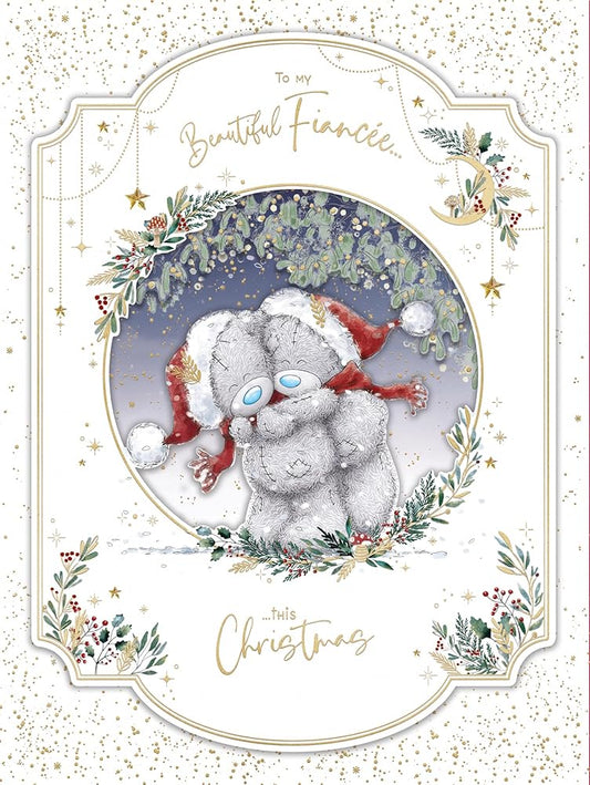 Bears Hugging For Beautiful Fiancée Luxury Boxed Handmade Christmas Card