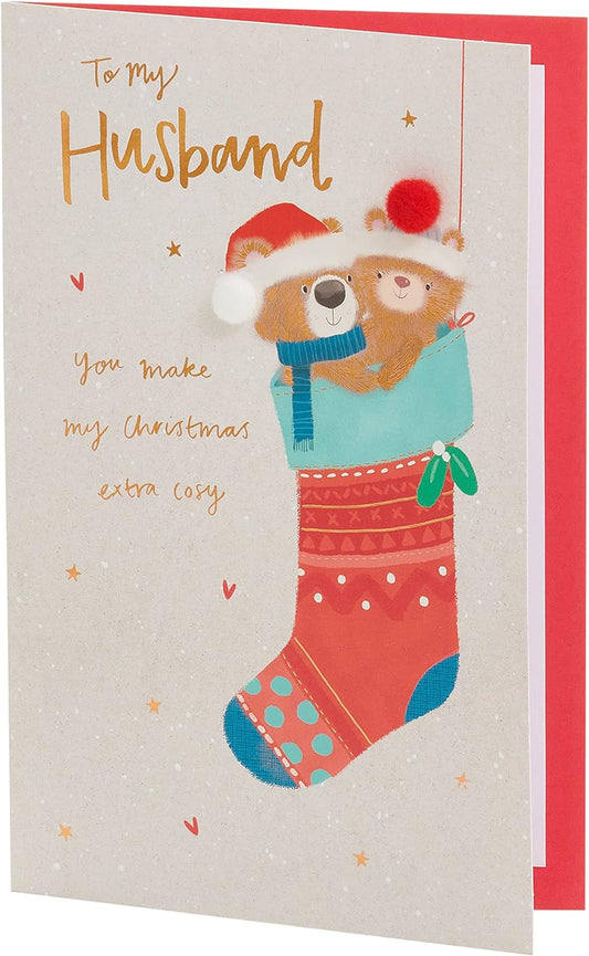 Husband Christmas Card Teddy & Stocking Design