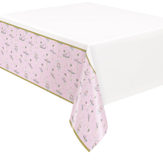 54" x 84" Ballerina Pink & Gold 1st Birthday Plastic Table Cover
