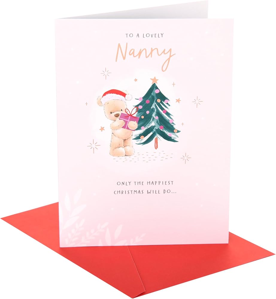 Bear With Present Nanny Christmas Card
