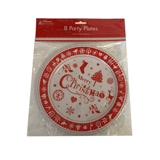 Pack of 8 Christmas Red and White Party Plates