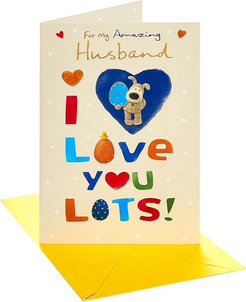 Boofle In Heart Holding Egg Husband Easter Card
