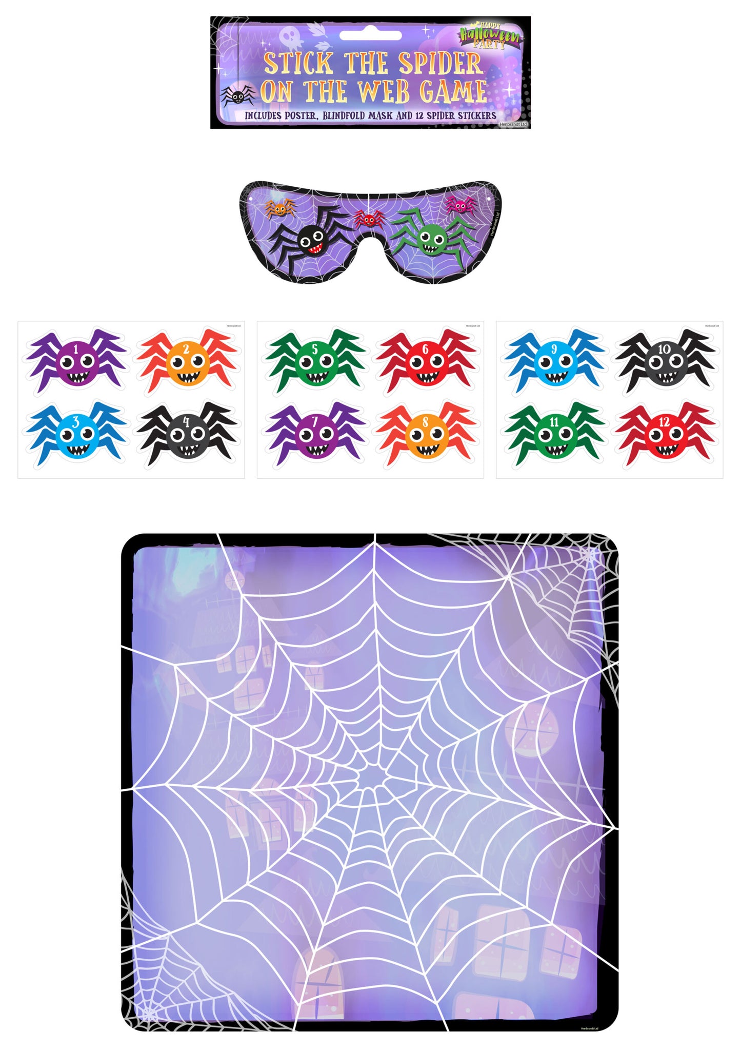 14 Pieces Stick The Spider on the Web’ Halloween Party Game