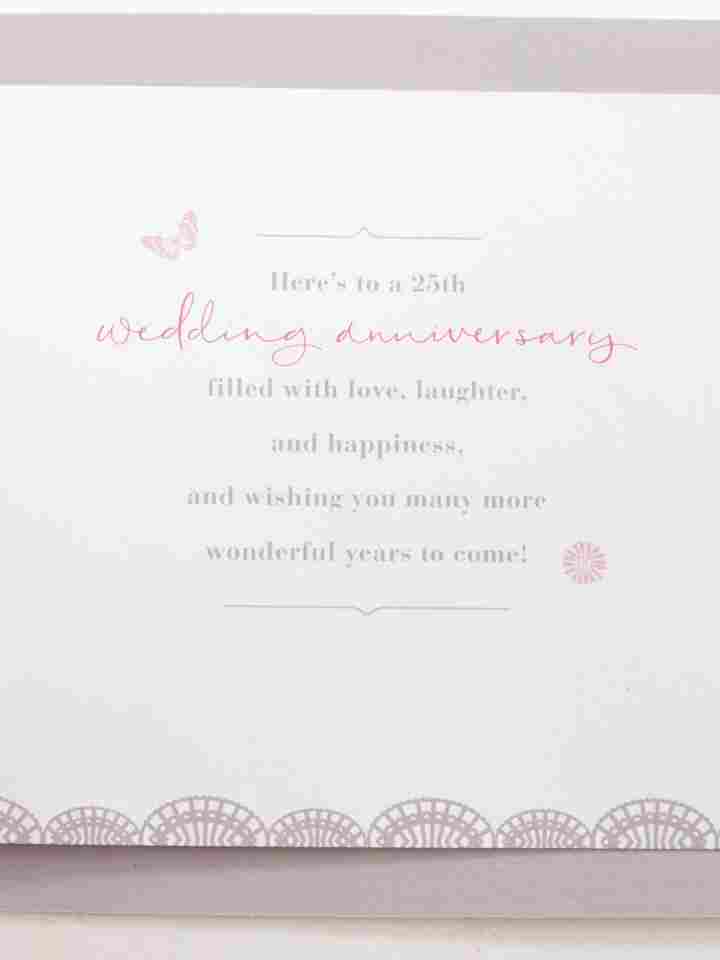 25th Wedding Anniversary Grey/Silver Floral Handmade Design Greeting Card 