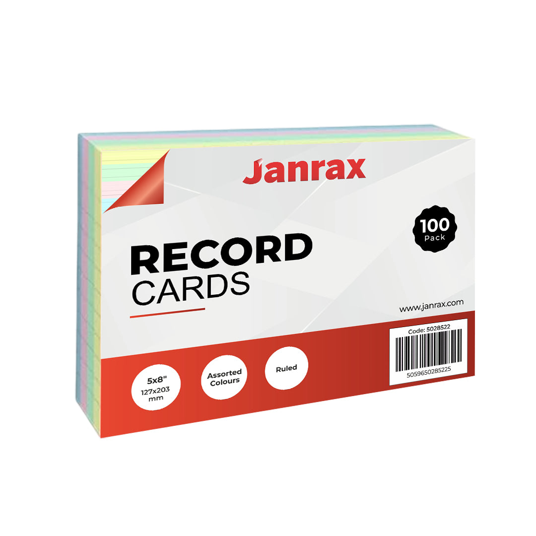 Pack of 1200 Assorted Colour Ruled 8x5" Record Cards – Lined Study Index Cards for Notes, Revision