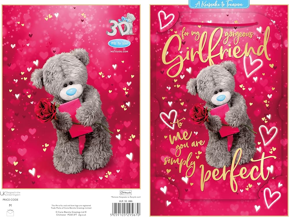 Bear Holding Rose And Envelope Girlfriend Keepsake 3D Valentine's Day Card