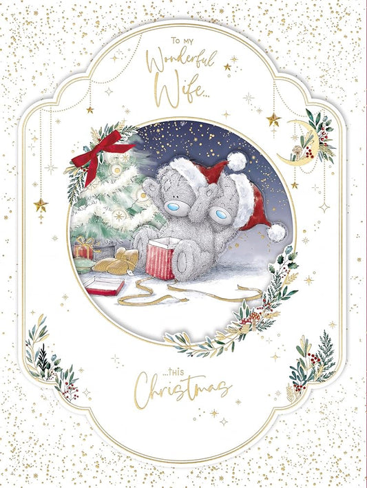 Bears Opening Xmas Gift Wonderful Wife Large Luxury Boxed Handmade Christmas Card