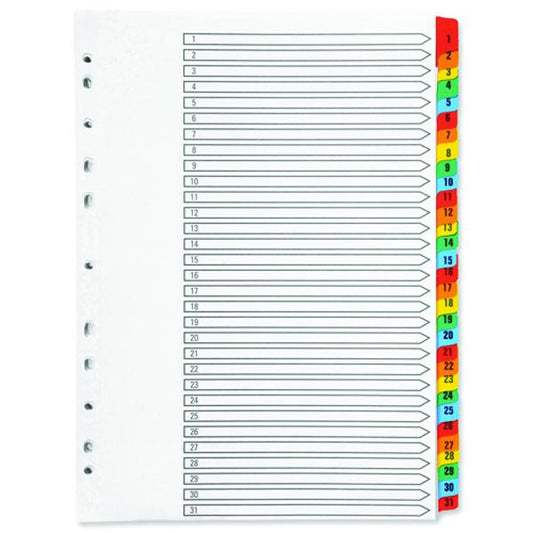 Q-Connect 1-31 Index Multi-punched Reinforced Board Multi-Colour Numbered Tabs A4 White KF01522
