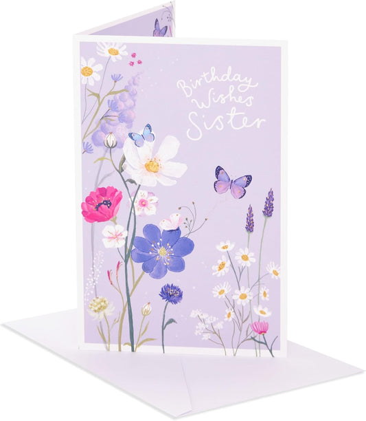 Flowers & Butterflies Design Sister Birthday Card