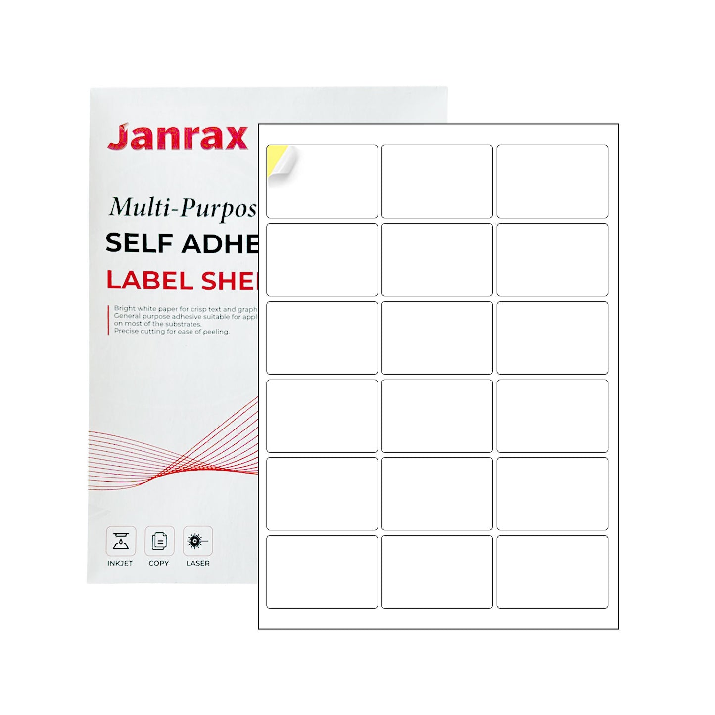 Pack of 1800 White 63x46mm Self Adhesive Labels (18 Labels per A4 Sheet)