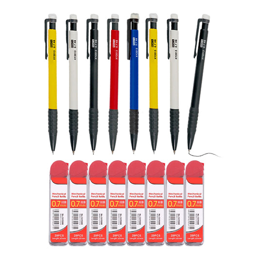 8 Sets of 0.7mm Mechanical Pencil and HB Lead Refills – Comfortable Grip, Smooth & Precise Writing