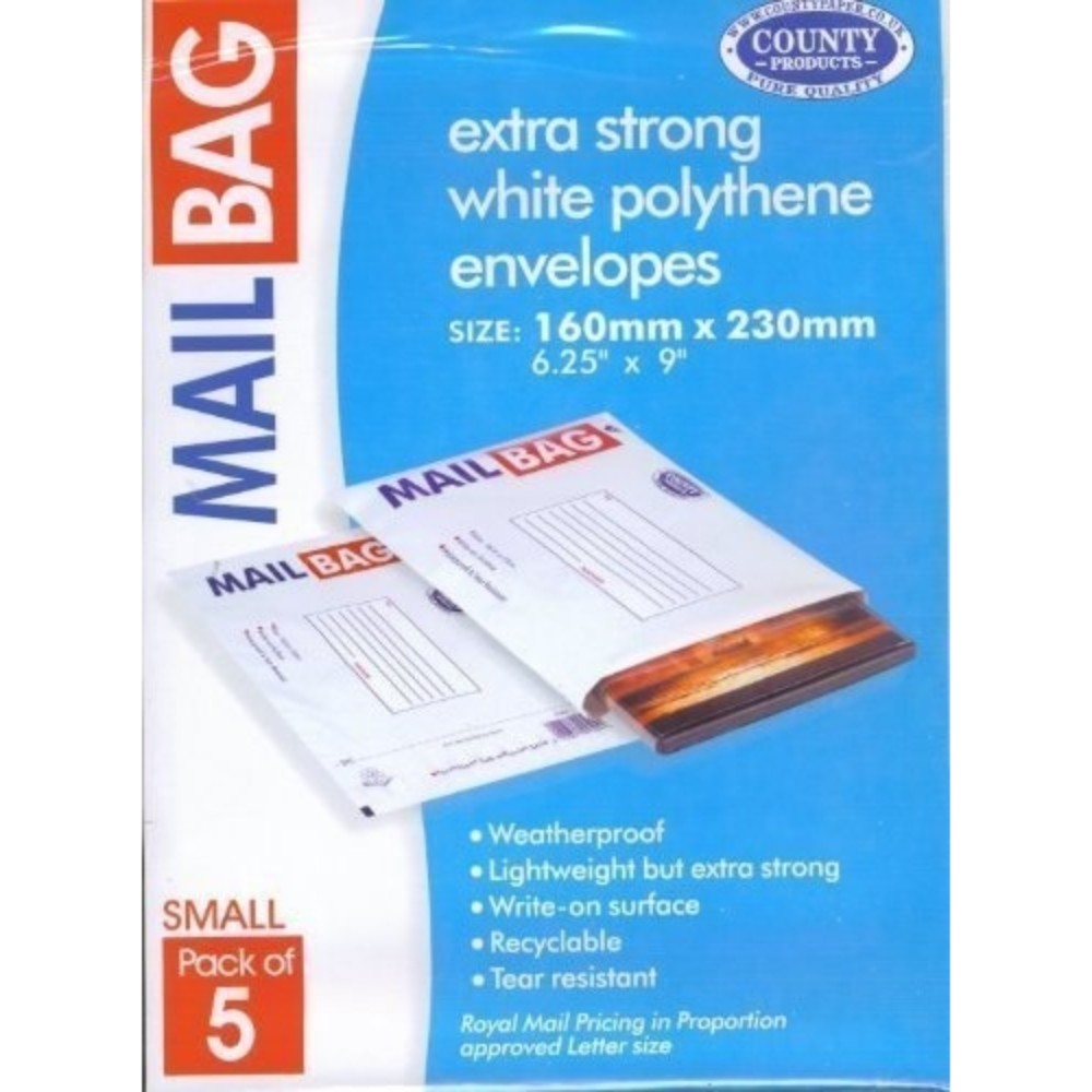 Pack of 5 Extra Strong Small Mail Bags 160 x 230mm