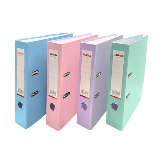 Pack of 4 A4 Assorted Pastel Coloured Paperbacked Lever Arch Files by Janrax