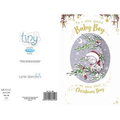 Bear In Tree Baby Boy 1st Christmas Card