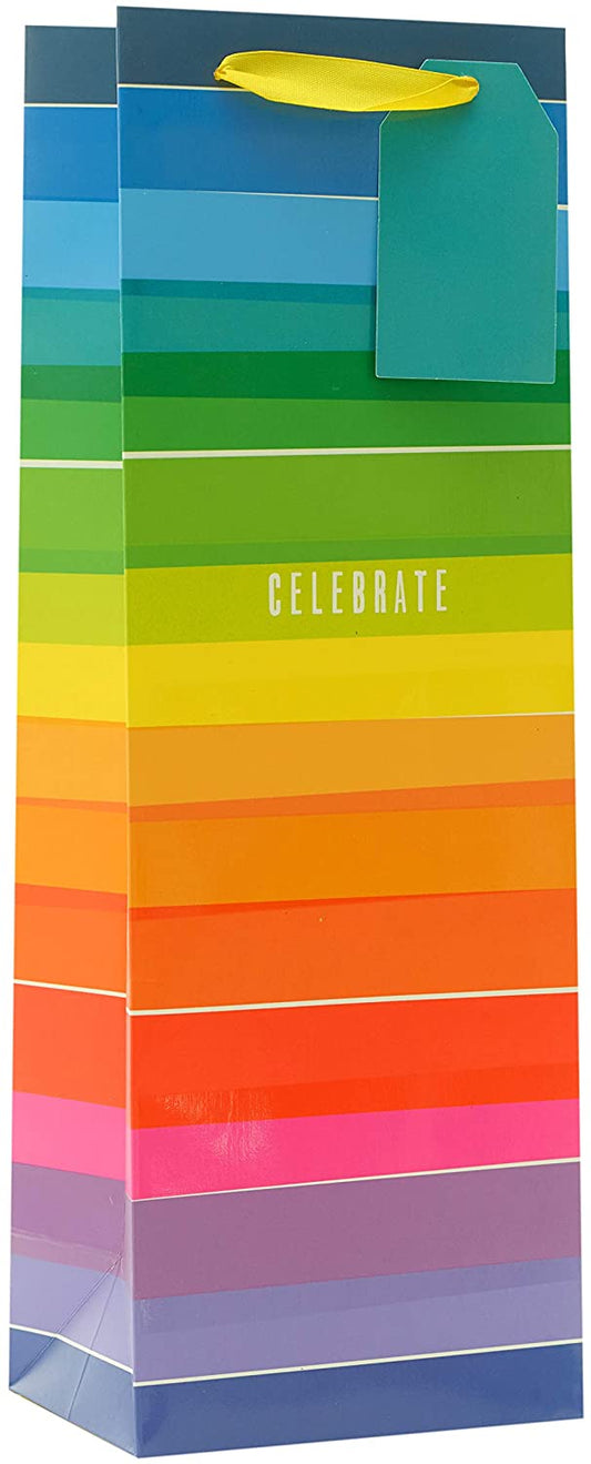 Celebrate Rainbow Stripe Bottle Size Gift Bag 