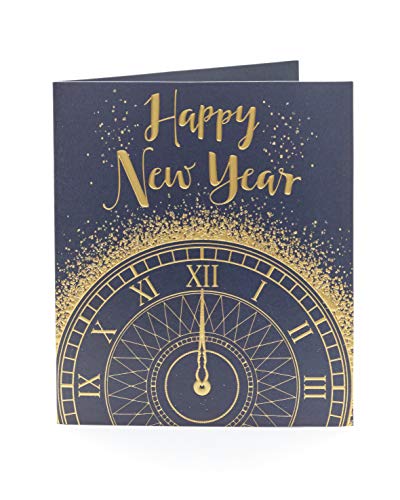 Happy New Year Classic Clock Glitter Christmas Greeting Card