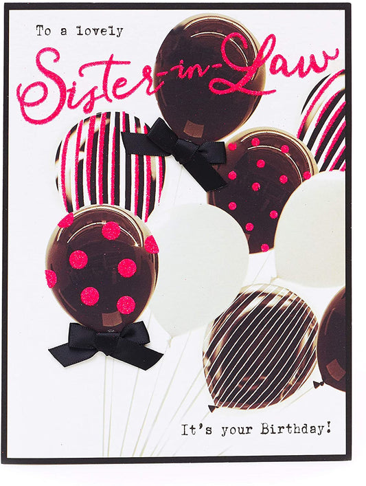 Sister-in-Law Contemporary Photographic Birthday Card Pink Balloons
