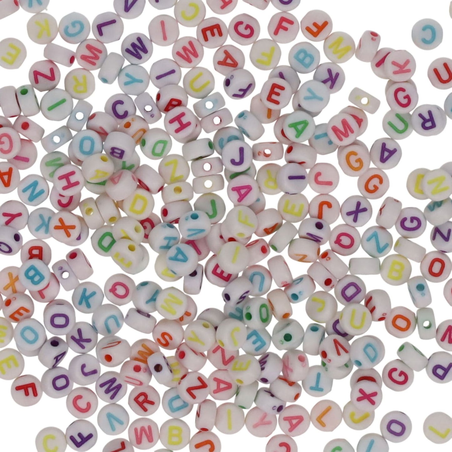 40gm 7mm White Alpha Beads With Coloured Letters by Crafty Bitz