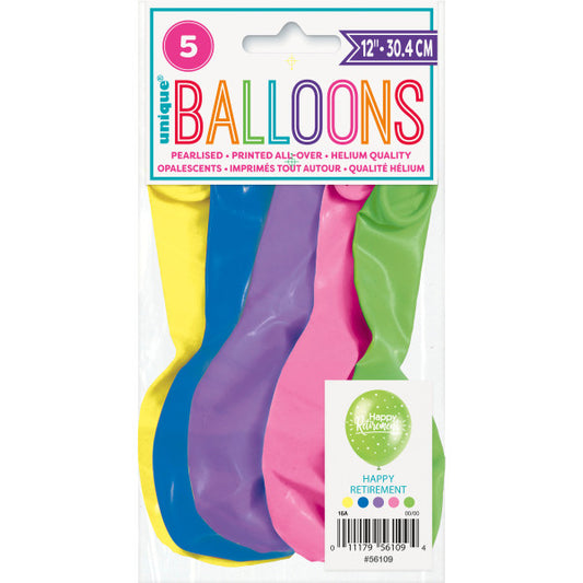 Pack of 5 Happy Retirement 12" Latex Balloons