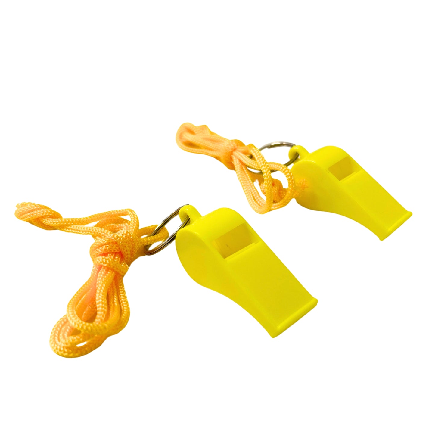 Pack of 100 Yellow Plastic Whistles with Lanyard Neck Cord