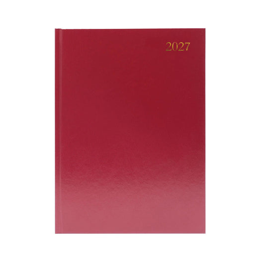 Janrax 2027 A4 2 Days Per Page Burgundy Desk Diary