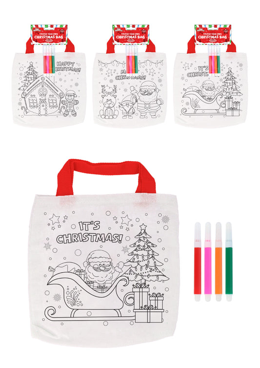 Pack of 12 Christmas Colour-Your-Own Tote Bags 22cm x 20cm