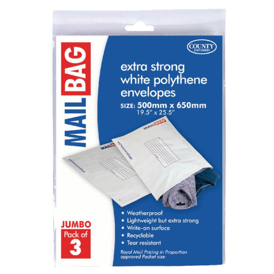 Pack of 3 Jumbo Strong Polythene Mail Bag Envelopes